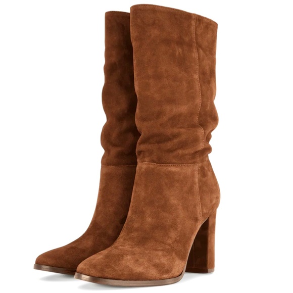 RALPH LAUREN ARTIZAN II BROWN SUEDE BOOTS Almond Toe Pull On Heeled Booties 9.5 - Picture 2 of 16